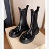 Washed Cowhide Grape Mother Same Elastic Band Platform Short Boots Thick Heel Medium Boots Chelsea Boots Women's Martin Boots