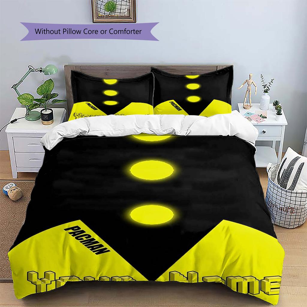 Pac-Man Custom Name Pattern Bedding,Quilt Set Quilt Cover Pillowcase Home Birthday Gift(1 * duvet cover + 2 * pillowcase, without core)