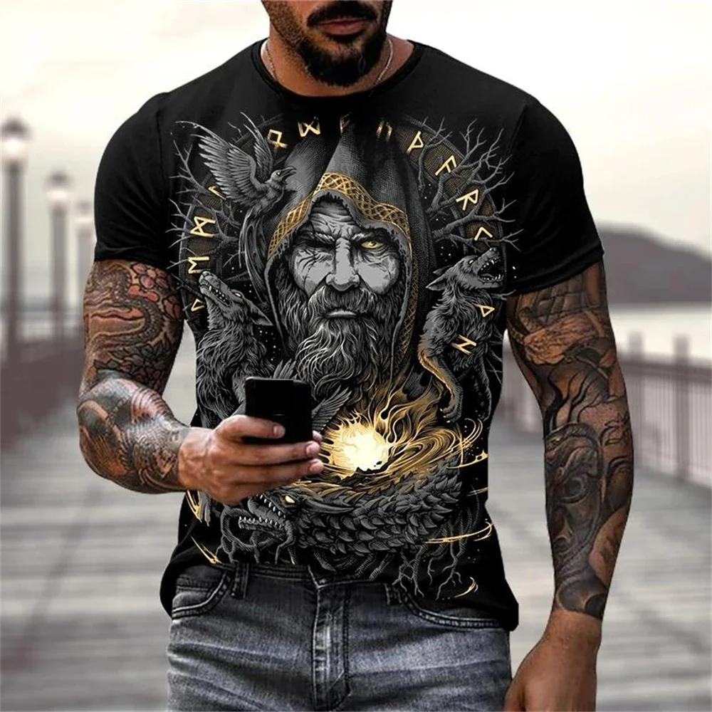 Летняя футболка с принтом Viking Warriors Graphic 3D, мужские свободные топы с коротким рукавом в скандинавском стиле, футболки, мужская одежда, размер XXS-6XL