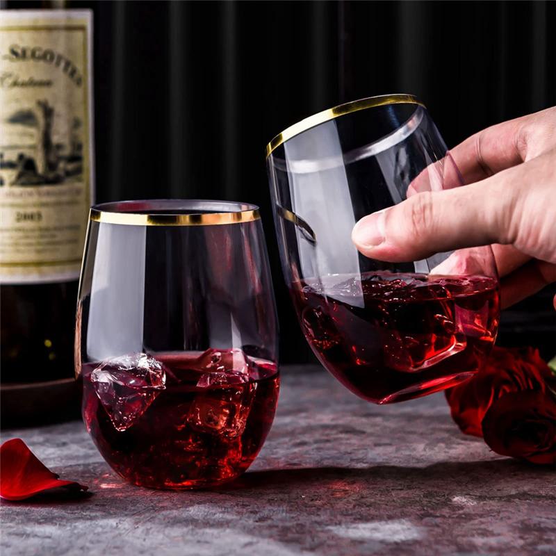 AD23-20 PCS Disposable Stemless Wine Glasses Plastic Wine Cups Clear Drinking Glasses For Party