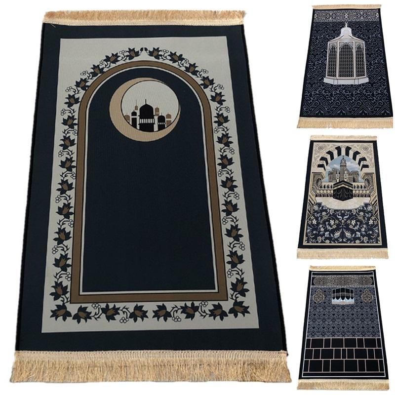 Thicken Soft Velvet Muslim Prayer Mat Prints Ramadan Worship Blanket Islamic Prayer Floor Rugs Tassels Portable Travel Rugs Gift