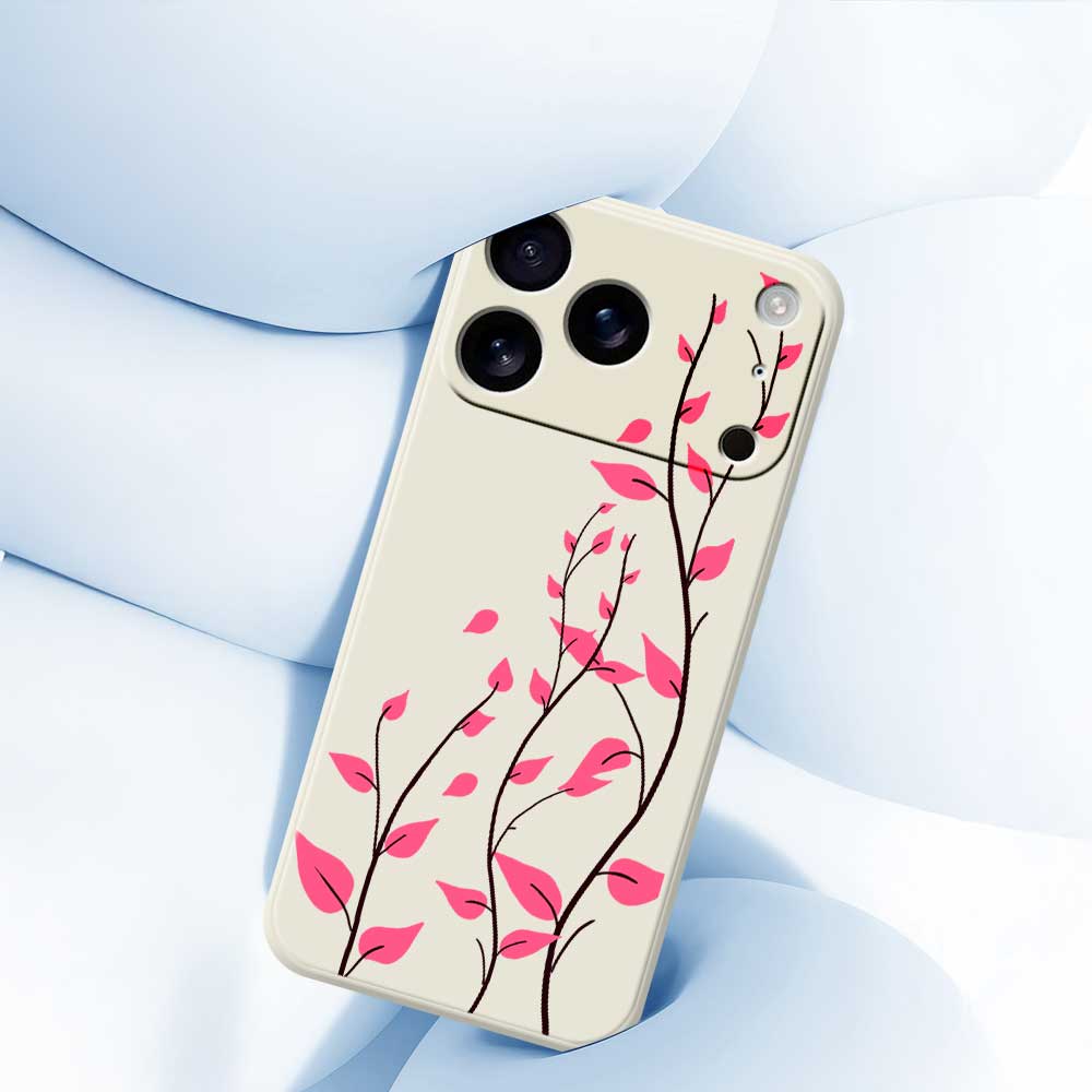 For iPhone 17 Pro Case Red Leaves Pattern Printing Straight Edge TPU Phone Back Cover