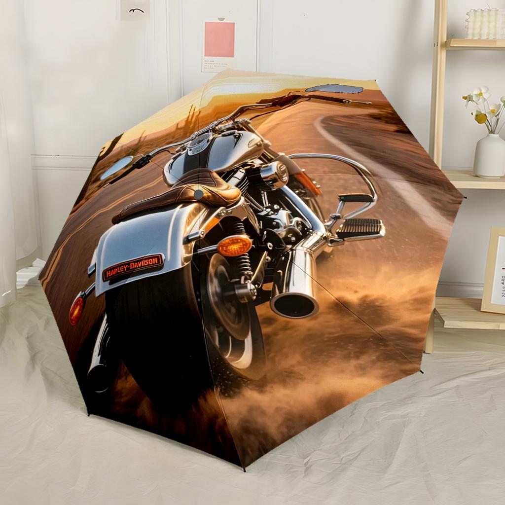 Black Motorcycle Design Automatic Umbrella Sturdy 8-Rib Shaft Durable Plastic & Iron All-Season Umbrella for Travel Outdoor Accessory Spiritual Gift