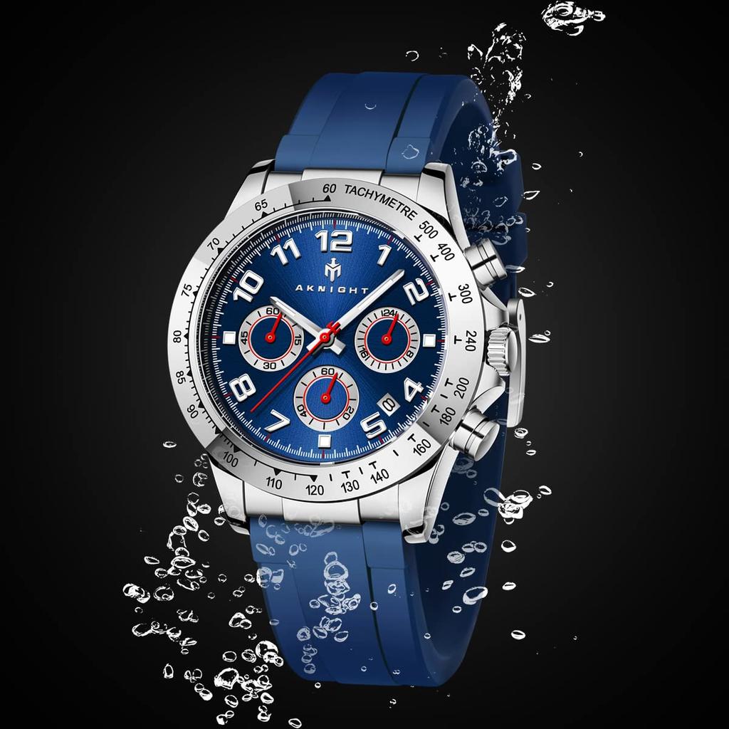 Часы-хронограф, водонепроницаемые аналоговые кварцевые часы, светящийся силиконовый циферблат с датой, спортивные, повседневные, модные, деловые часы, элегантный подарок для [AKNIGHT]