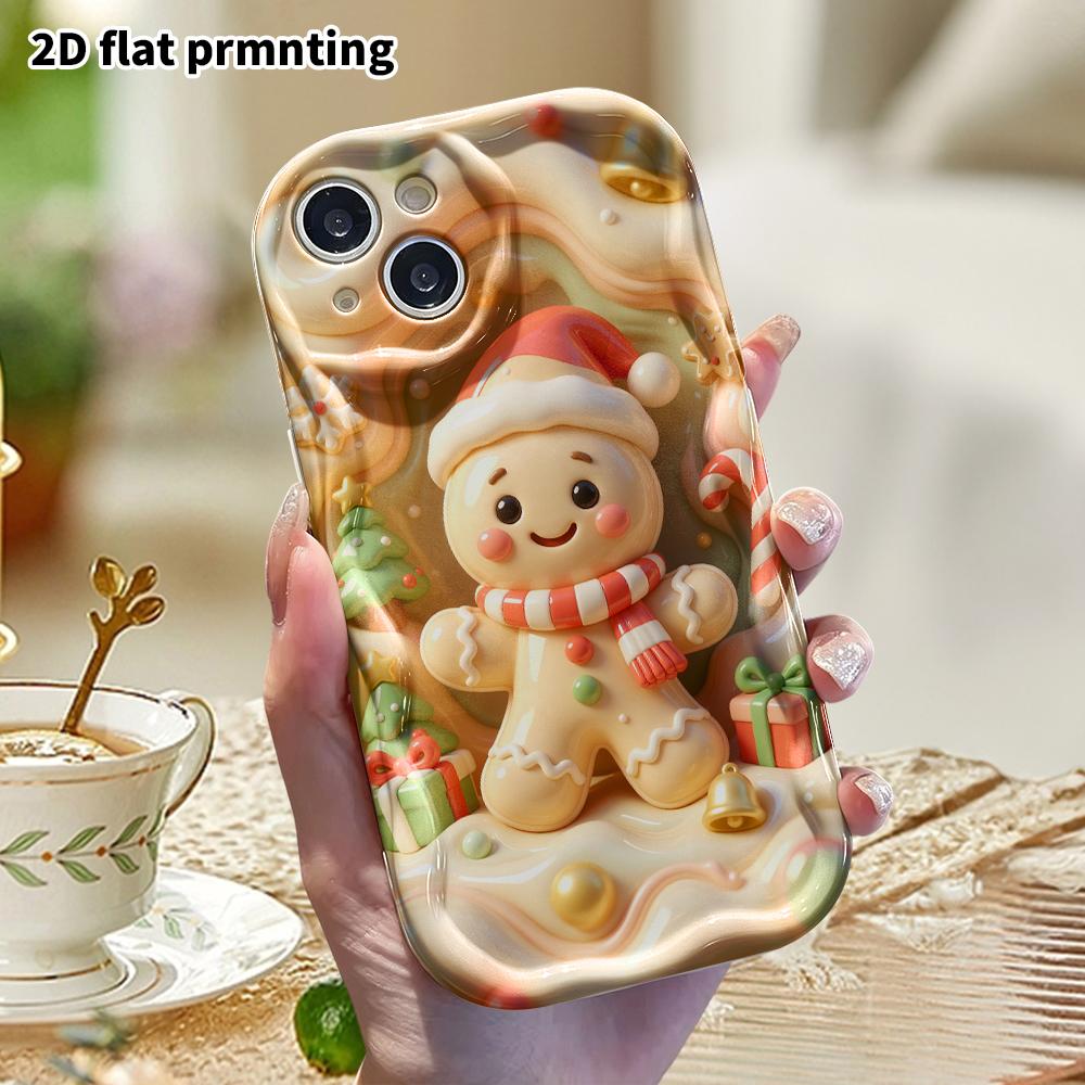 Phone Case: 2D flat design suitable for iPhone 18, 17, 16, 15, 14, 13 Pro protective case, Christmas gingerbread man, perfect holiday gift for Christm