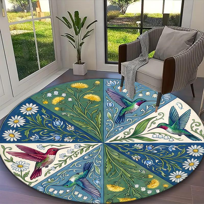 1pc Vibrant Hummingbird Printed Chair Rug for Home Office Use, Living Room Kitchen Game Room Round Carpet