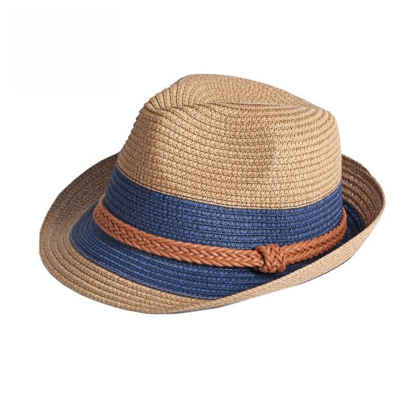Summer Foldable Straw Fedora Hat Unisex Panama Beach Sun Hat Packable Trilby Cap with Braided Band for Men Women