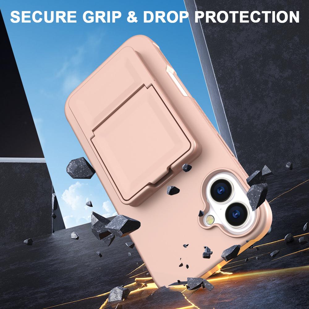 For iPhone 16 Case Skin-Touch Card Holder TPU + PC Phone Cover with Mirror Kickstand