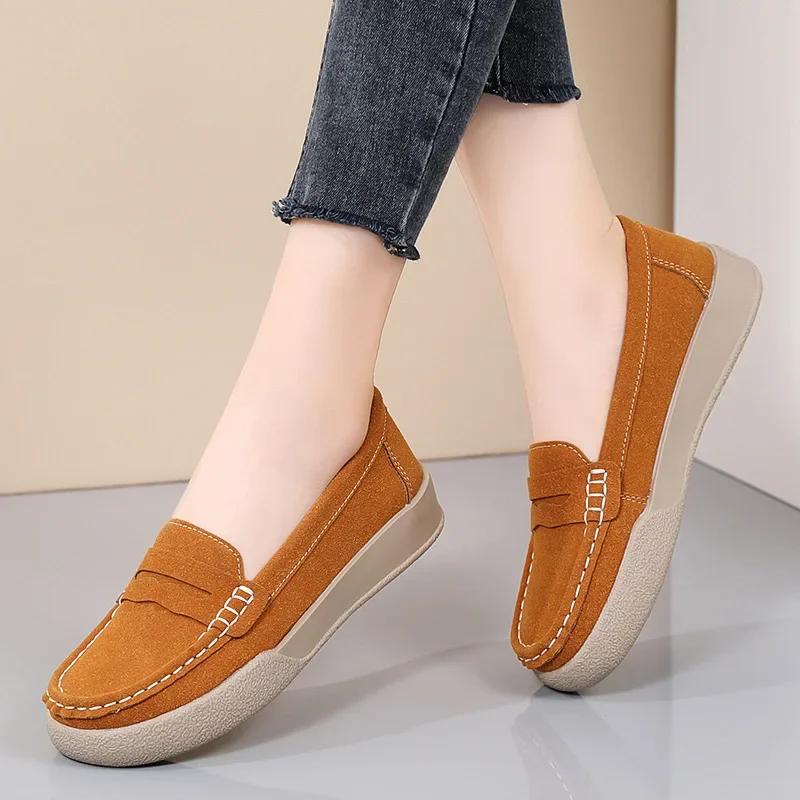 Women Faux Suede Casual Shoes Autumn New Platform Shoes Woman Fashion Brand Designer Women Flat Soft Sole Non-slip Shoes