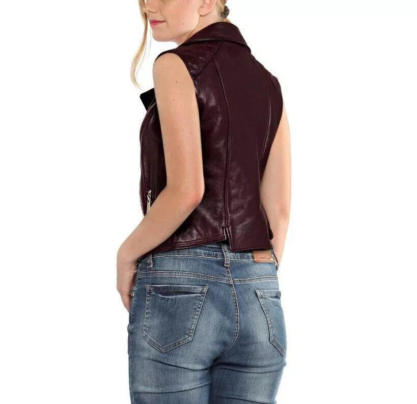 Хэллоуин Коричневый Стильный Вечерний Женский Кожаный Жилет Пальто Жилет Из Ягненка Необычный