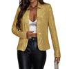 Women Cardigan Coat Stand Collar Short Type Long Sleeves Solid Color Sequin Jacket for Club Party Prom Slim Fit Commuting Outerwear