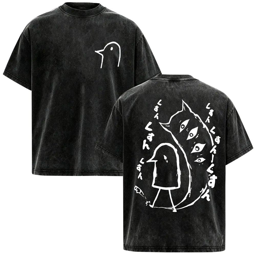 Funny Cute Oyasumi Goodnight Punpun Anime Vintage Washed T Shirts Men Women's Clothing Casual Cotton Short Sleeve T-shirt Tops