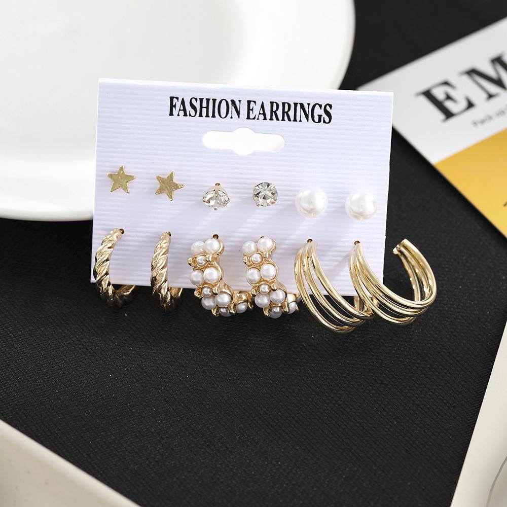 Модный комплект серег-кольцев для женщин, элегантные серьги-гвоздики в стиле ретро с геометрическим узором, ювелирные аксессуары