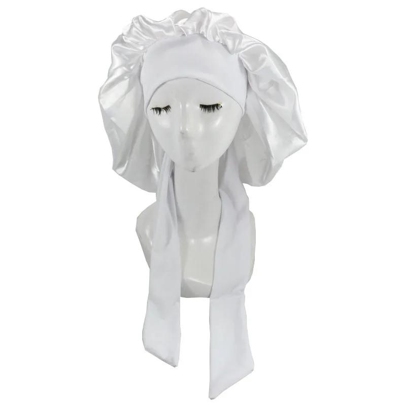 Женская атласная однотонная шапочка для сна, ночная шапочка для сна для женщин, шапочки для душа, водонепроницаемые однотонные шапочки для сна, регулируемая шапочка