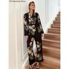 Spring Autumn Women's Pajamas Silk Satin Loungewear Short Printed Robes Long Sleeve Bridesmaid Wedding Party Pjs Set Sleepwear