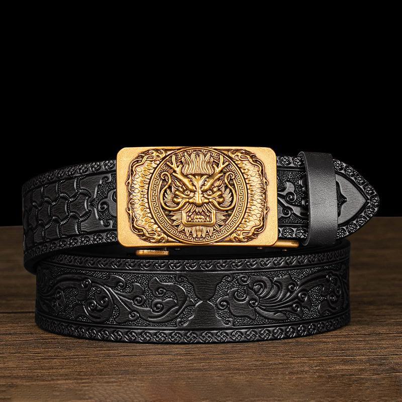 Мужской ремень с автоматической пряжкой, доминирующим дизайном Танцао и тисненым узором в виде шестилапого дракона