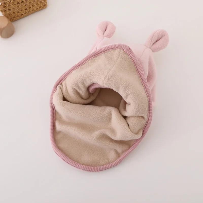 Зимняя детская шапка с мультяшными ушками медведя, теплая защитная шапка для ушей для мальчиков и девочек, ветрозащитный капюшон, шапки-бини, плюшевая шапка-балаклава