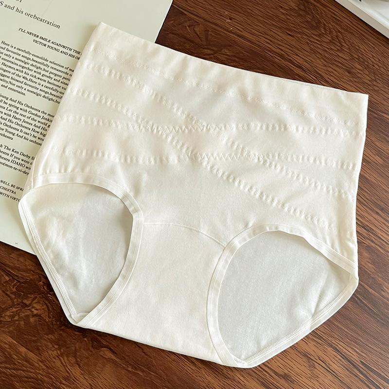 Plus Size Women Pure Color Simple Cotton High Waist Belly Lift Hip No Mark Breathable Extended Crotch Underwear