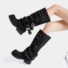 Luxury Rivets Belt Buckle Design Knight Boots Chunky Heel Platform Long Boots for Women 2025 Winter Original Leather Punk Boots