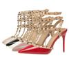 Fashion Sexy Nightclub Slim Heels Patent Leather Metal Rivets Hollowed Out Roman Fashion Sandals Banquet Hall Women's High Heels