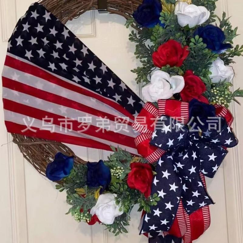4th Of July Wreath Door Hanging Decoration With USA Flag Patriotic Party Home Outdoor Festive Display