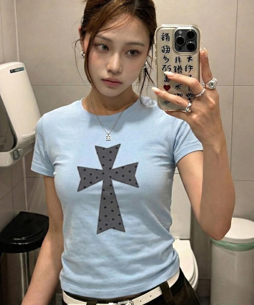 GRAVER [Unisex]Dot Cross Short Sleeve T-Shirt_5Color