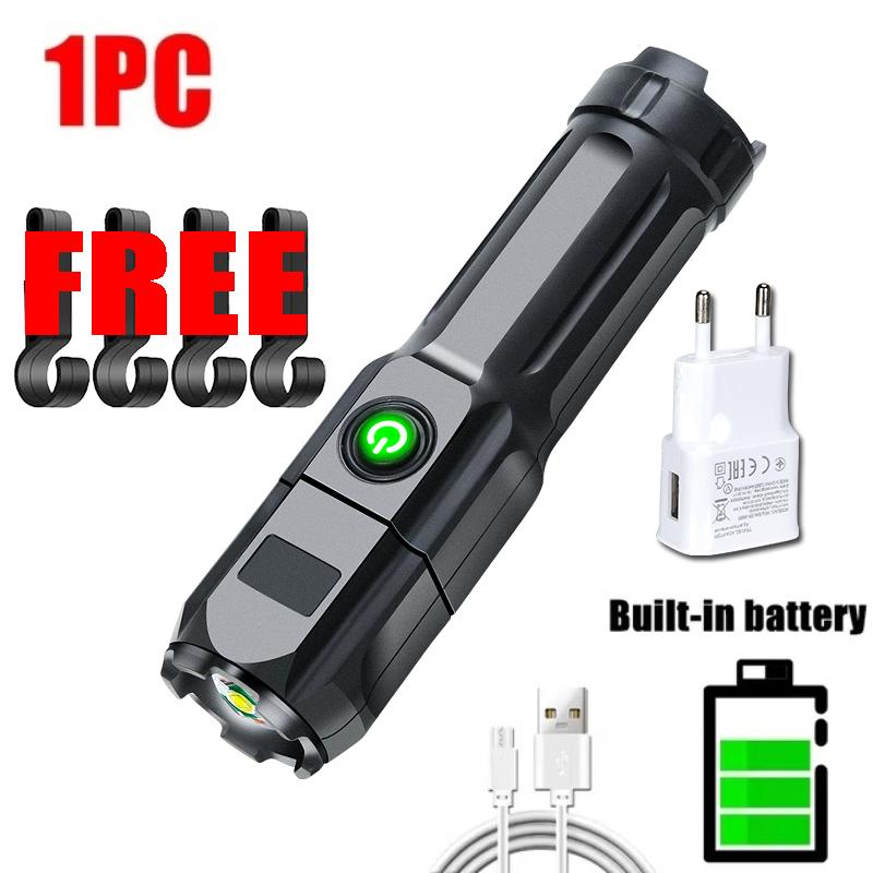 Ultra-bright LED Flashlight Rechargeable Torch Outdoor Zoomable Lantern Portable Waterproof Light for Camping Hunting Hiking