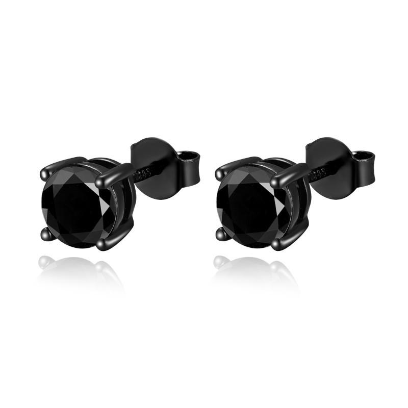 1 Carat Black Moissanite Stud Earrings - Unisex Hip-Hop Style, Round, S925 Silver, Gold Plated