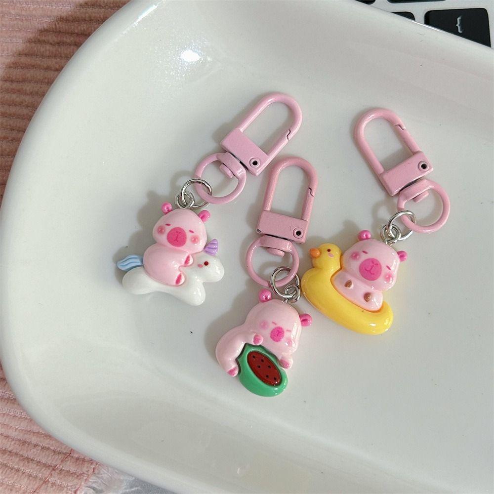 Креативный розовый брелок-капибара, милый брелок для ключей с животным, подвеска-капибара для сумки