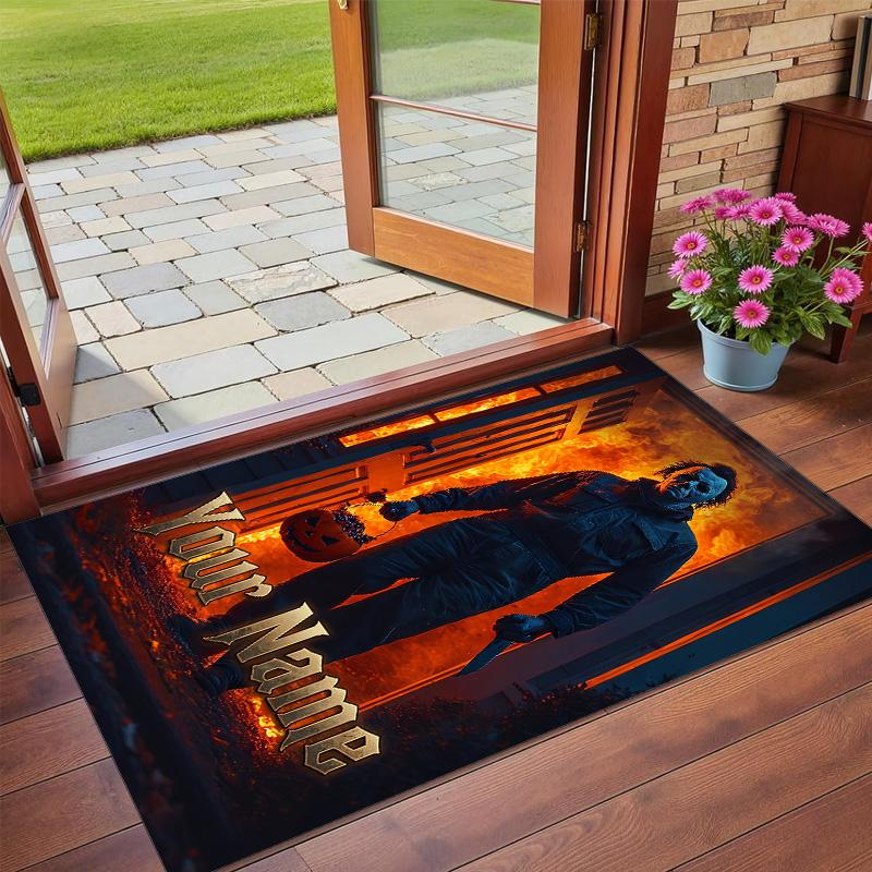 Crystal Velvet Rug Custom Name Text, Soft Non Slip Floor Mat Home DecorHalloween Michael Myers
