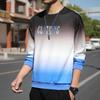 Men's Gradient Long Sleeve Pullover: Spring & Autumn Korean Style Loose Fit Letter T-Shirt.