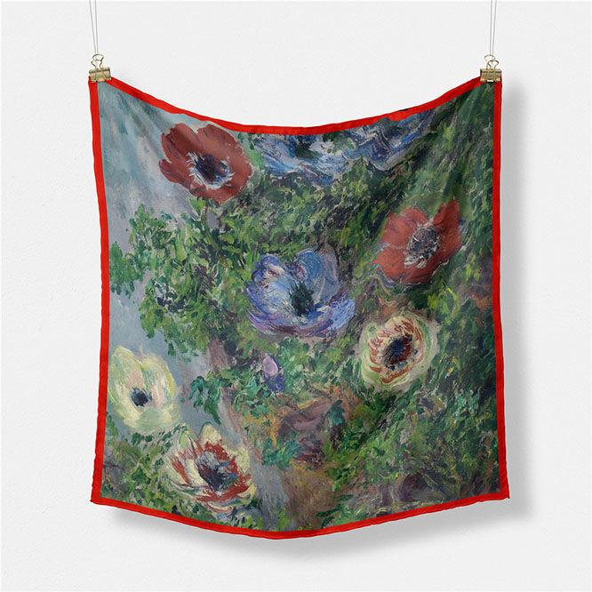 Twill Silk-like Small Square Scarf with Oil Painting Design: Vintage Style Hair Band Scarf Neck Warmer for All-around Use