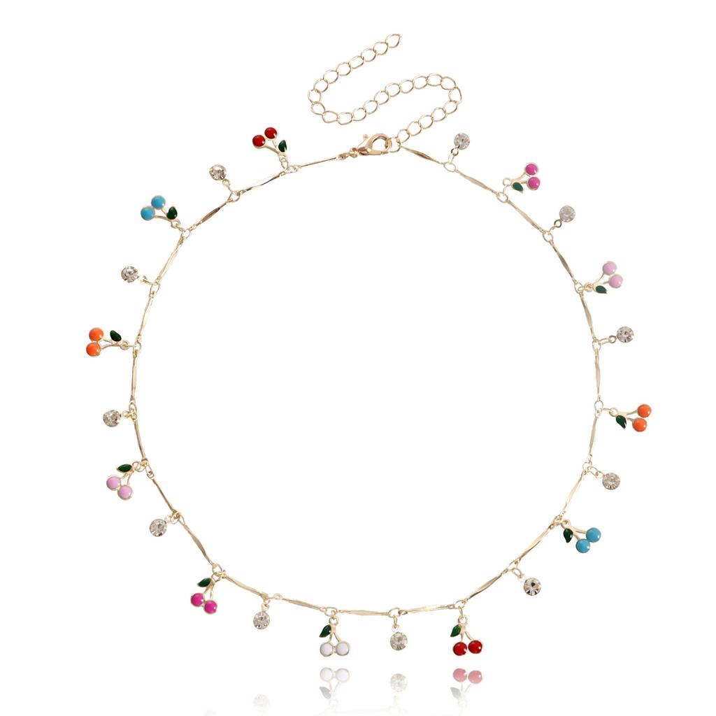 ins colorful drip cherry zircon pendant necklace Spice girl choker explosive item necklace