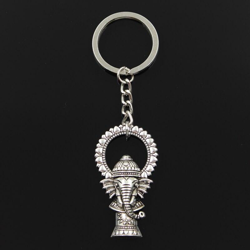 Fashion 30mm Key Ring Metal Key Chain Keychain Jewelry Antique Bronze Ganesha Elephant Buddha 50x28mm Pendant
