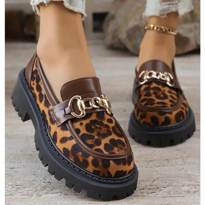 Женские модные лоферы слипоны с леопардовыми вставками, на толстой платформе, на плоской подошве, новая мокасины, повседневная обувь, большой размер