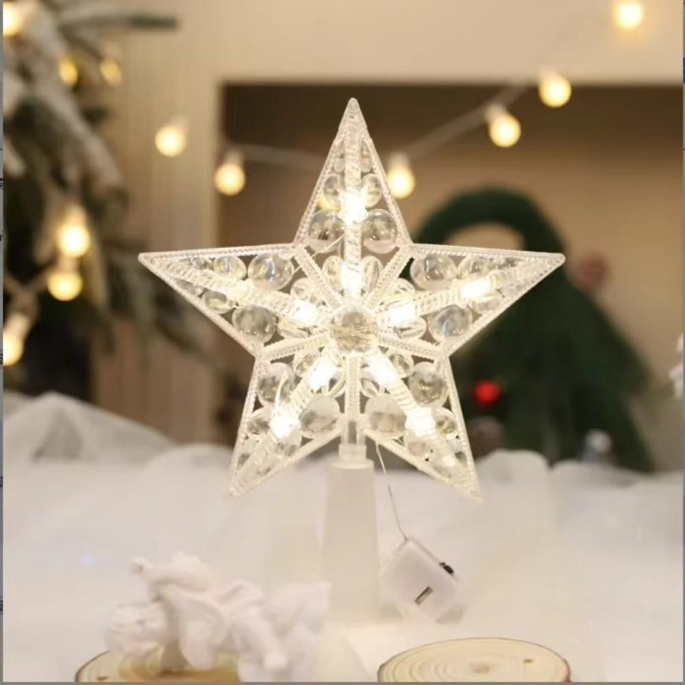 Lighted Star Christmas Tree Ornament Plastic Light Up Props Creative Christmas Tree Topper