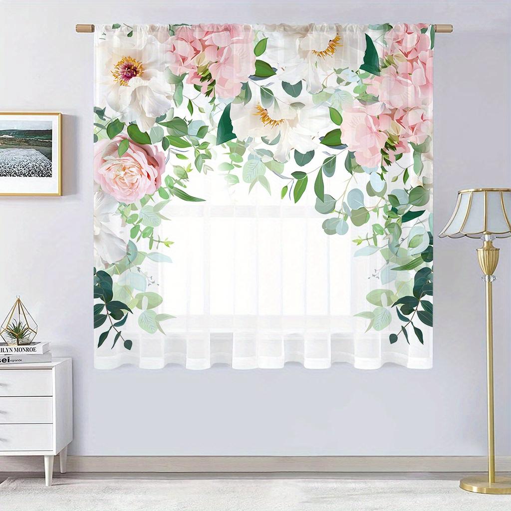 2 шт. Цветочный принт пряжи занавески, карниз для оконного оформления для спальни офиса кухни гостиной кабинета домашнего декора