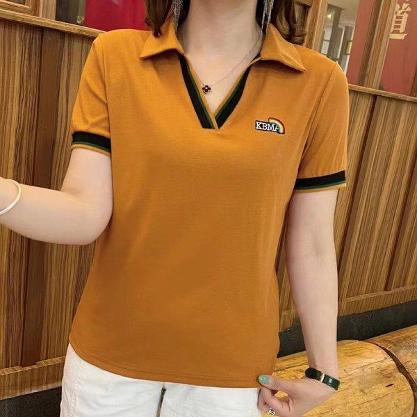 Lapel Short-sleeved Women's Summer Loose T-shirt Women's Summer Clothes Polo Collar Top Embroidered Mother's Suit