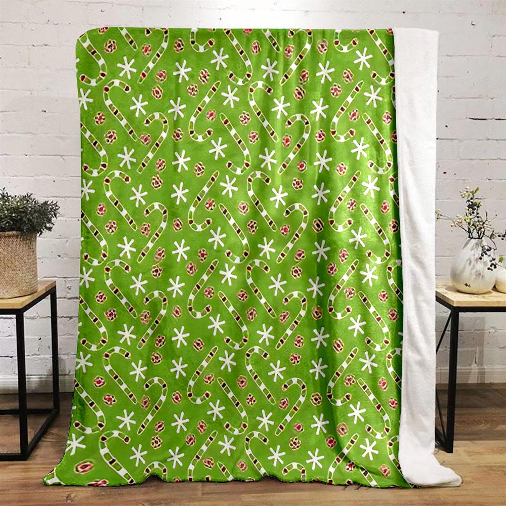 Green Christmas Candy Cane Pattern Patterned flannel blanket perfect for the bedroom living room, sofa, or a little nap