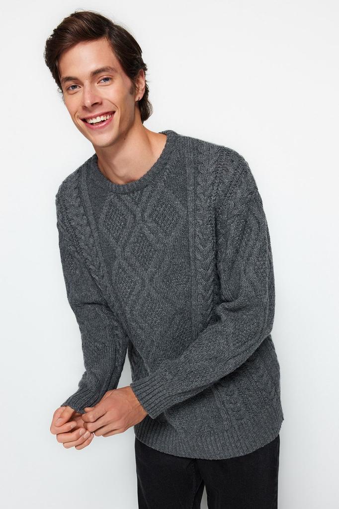 Мужской модный стильный свитер унисекс с камнями большого размера, широкий крой с круглым вырезом, плетеный трикотаж с волосами