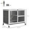 Small animal hutch with 2 levels, 4 wheels, sealed fir wood, grey