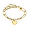 Bracelet - Lotus - Style Acier Doré - Pampille Coeur - Longueur Ajustable 17,5-21 Cm