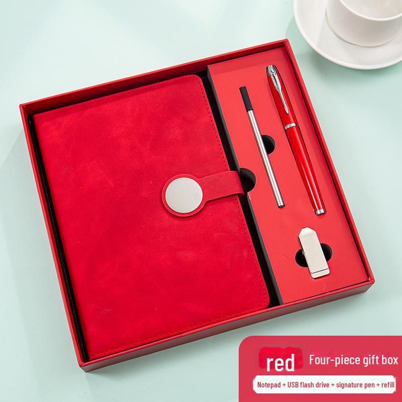 Подарочный набор из ретро-блокнотов высшего качества: В комплект входит блокнот с круглой пряжкой, справочник, USB-накопитель и магнитная застежка для деловых встреч.