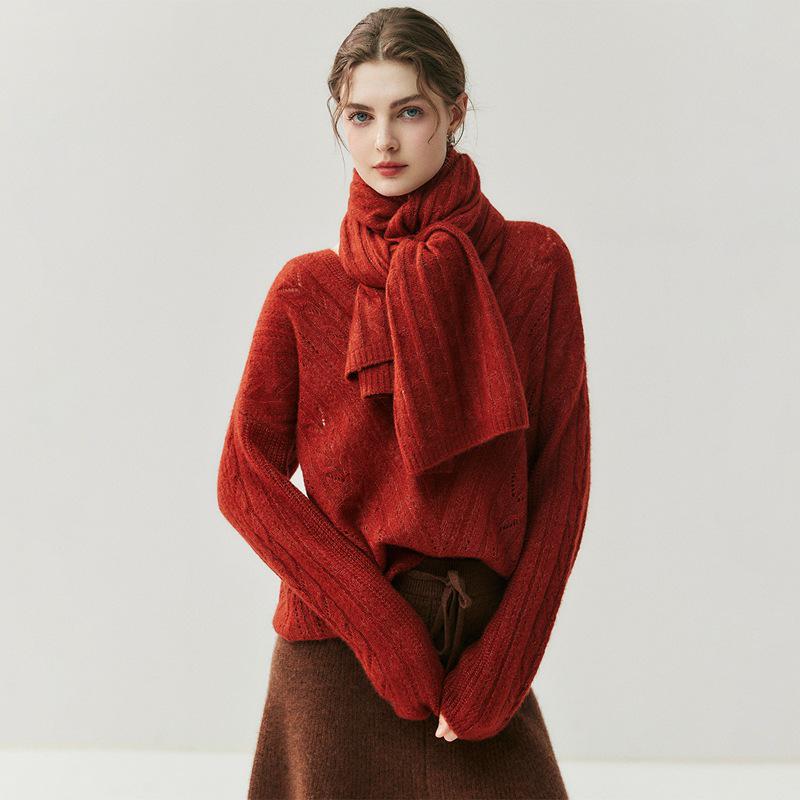 New Women's Cashmere Cable Knit Wool Scarf for Autumn and Winter