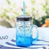 500ml Gradient Glass Cups Mason Cup with Cold Drink Handle Transparent Glass Water Cup with Straw and Lid Milk Coffee Drinkware