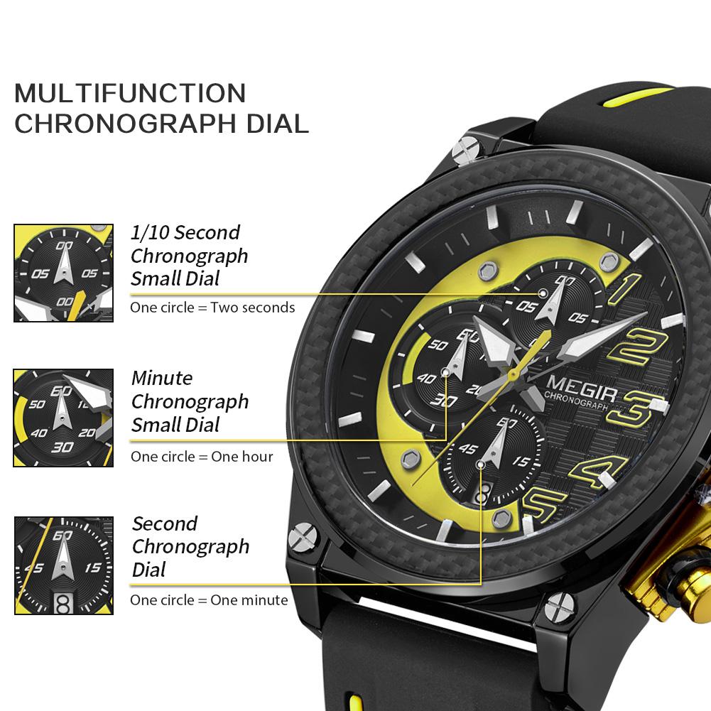 MEGIR мужские мультидисплейные часы на силиконовом ремешке