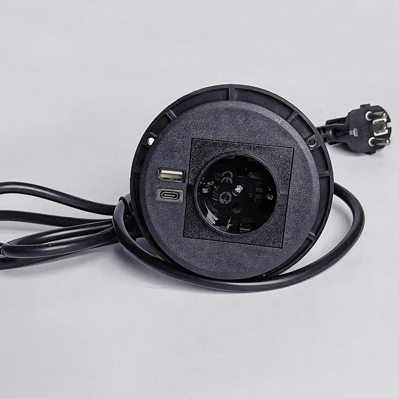 Настольный адаптер Многофункциональная розетка ЕС с 2 USB/USB Type-C Встраиваемая настольная вилка Круглая розетка