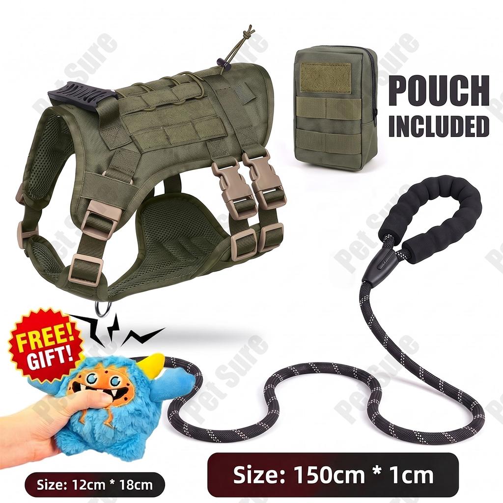New Heavy Duty Tactical Dog Harness Leash Set Large Dog No Pull Adjustable Reflective Service Training Pet Harness Easy Control