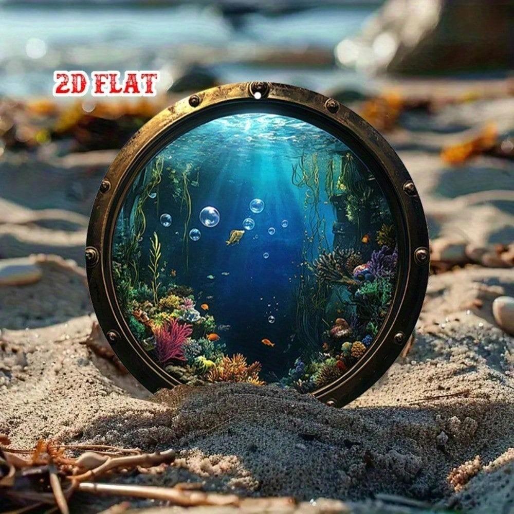 Винтажное морское металлическое настенное искусство Круглый знак-иллюминатор Подводные рыбы Коралловый декор
