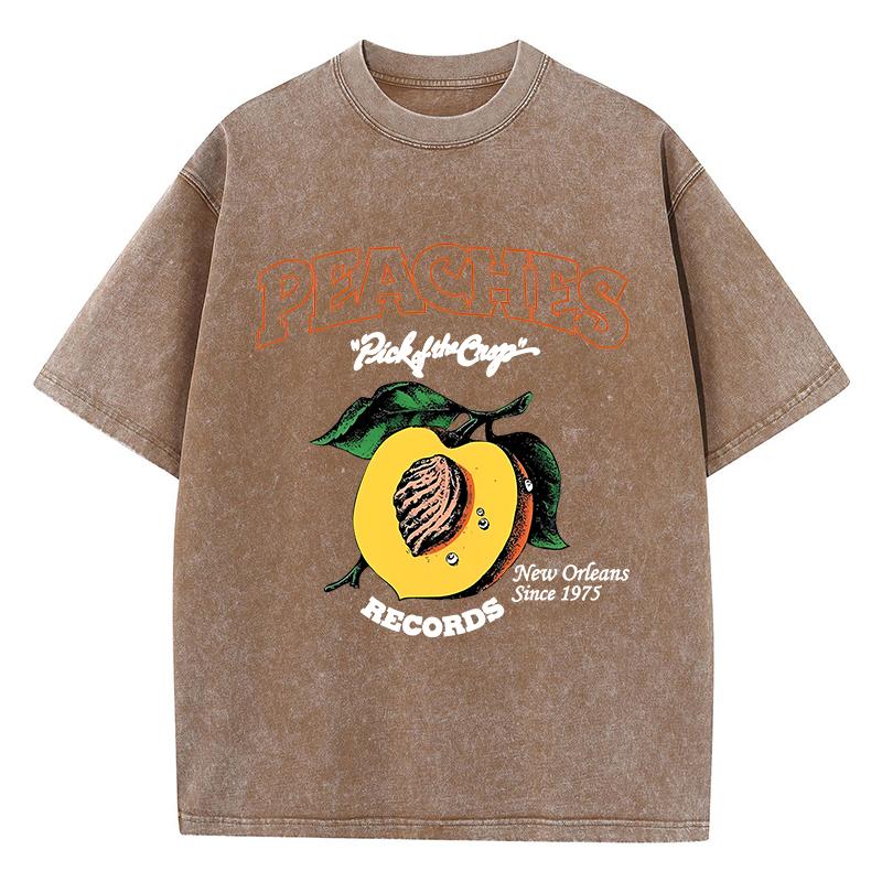 Повседневные женские футболки с кислотной стиркой, футболки с принтом Peaches Records, состаренные, оверсайз, хлопковые, с коротким рукавом, женская одежда